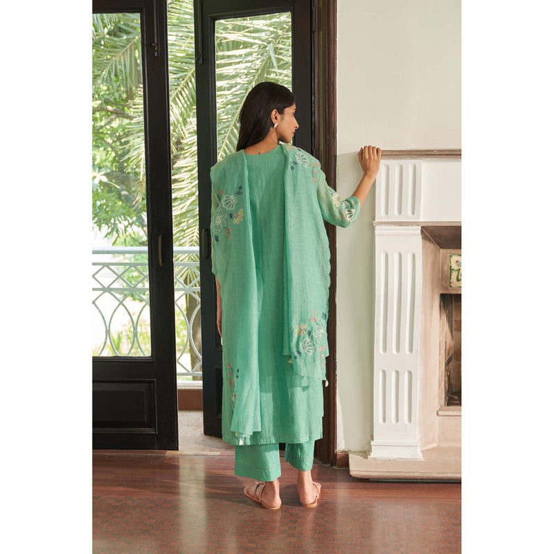 Vaayu Green Mint Floral Kurta with Pant and Dupatta