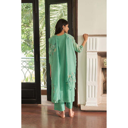 Vaayu Green Mint Floral Kurta with Pant and Dupatta
