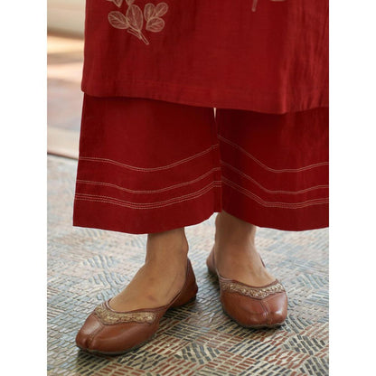 Vaayu Red Poppy Applique Embroidered Kurta with Pant and Dupatta