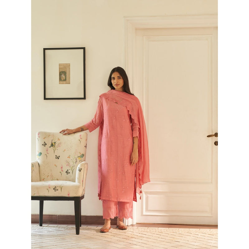 Vaayu Peony Thread Embroidered Kurta with Pant and Dupatta