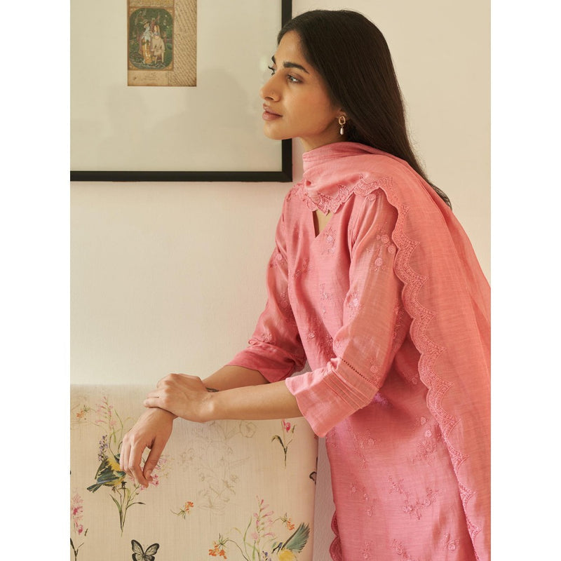Vaayu Peony Thread Embroidered Kurta with Pant and Dupatta