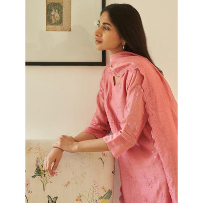 Vaayu Peony Thread Embroidered Kurta with Pant and Dupatta