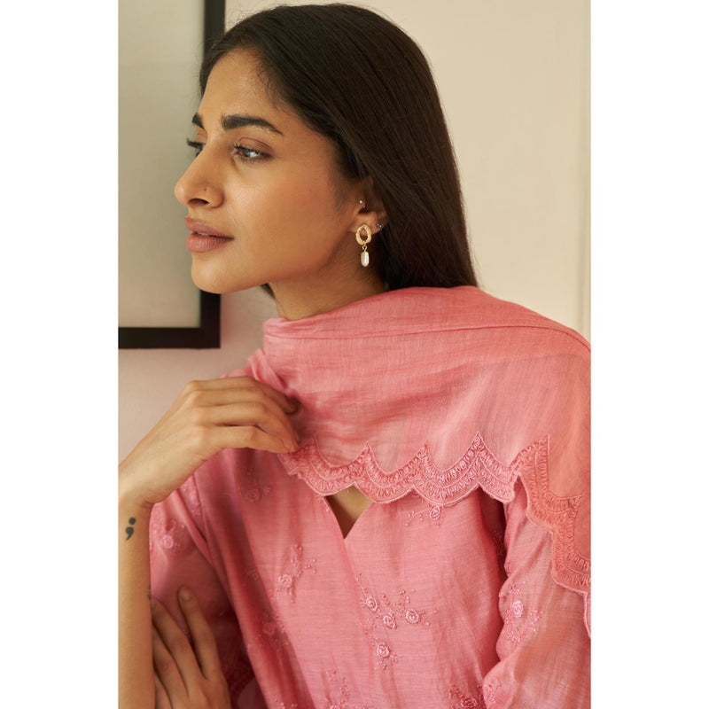 Vaayu Peony Thread Embroidered Kurta with Pant and Dupatta
