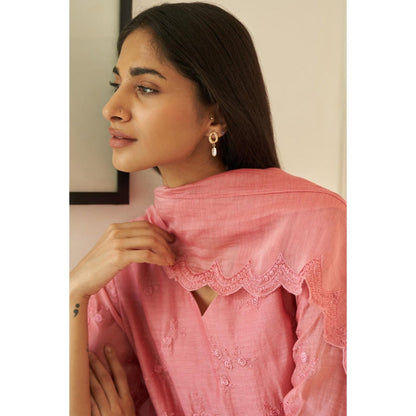 Vaayu Peony Thread Embroidered Kurta with Pant and Dupatta