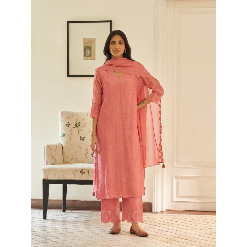 Vaayu Peony Thread Embroidered Kurta with Pant and Dupatta