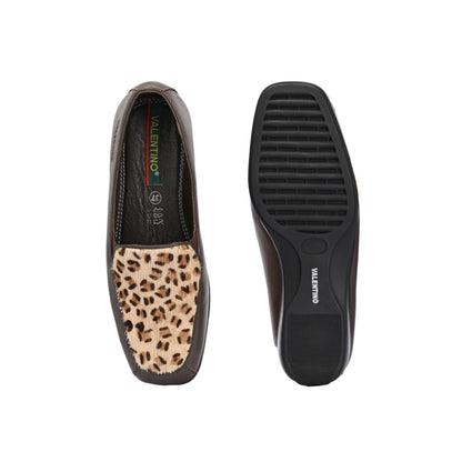 Valentino Women Brown Leather Loafers