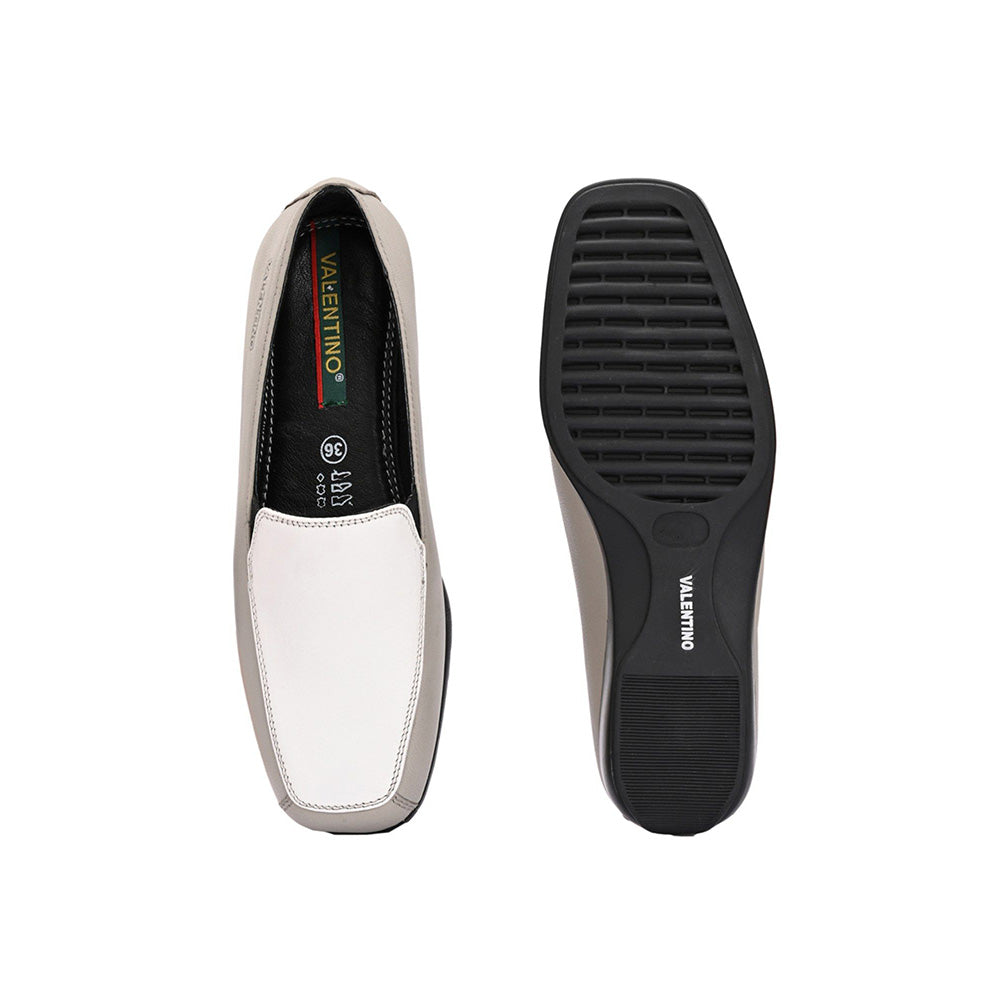 Valentino Women White Leather Loafers