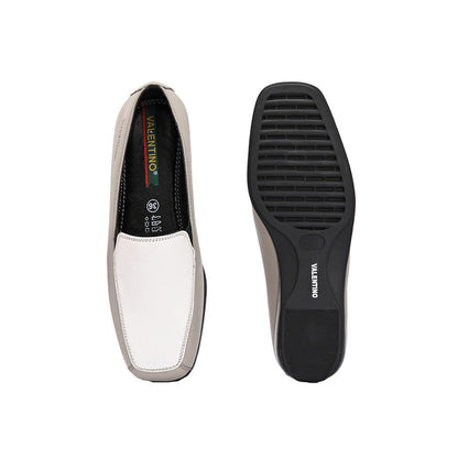 Valentino Women White Leather Loafers