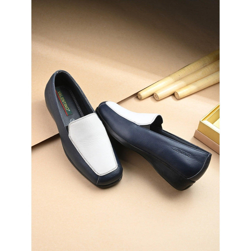Valentino Women Navy Blue Leather Loafers