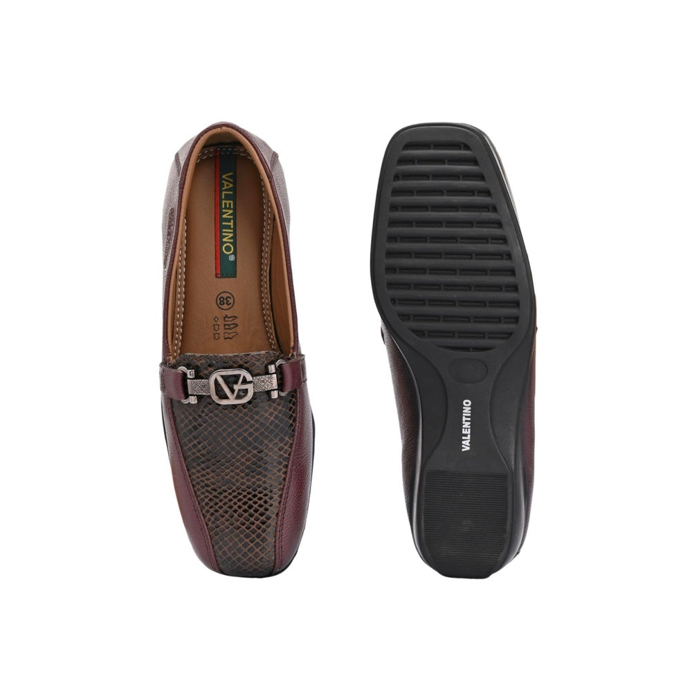 Valentino Women Maroon Leather Loafers