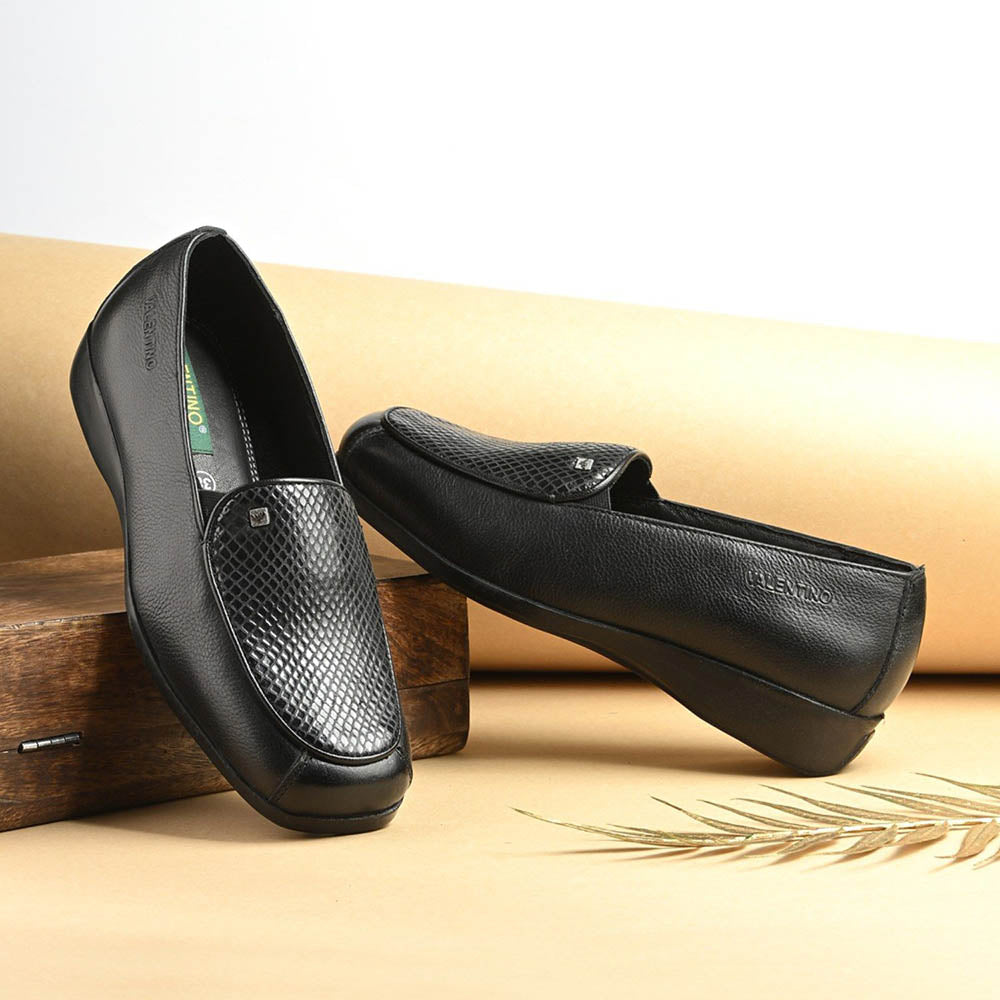 Valentino Women Black Leather Loafers