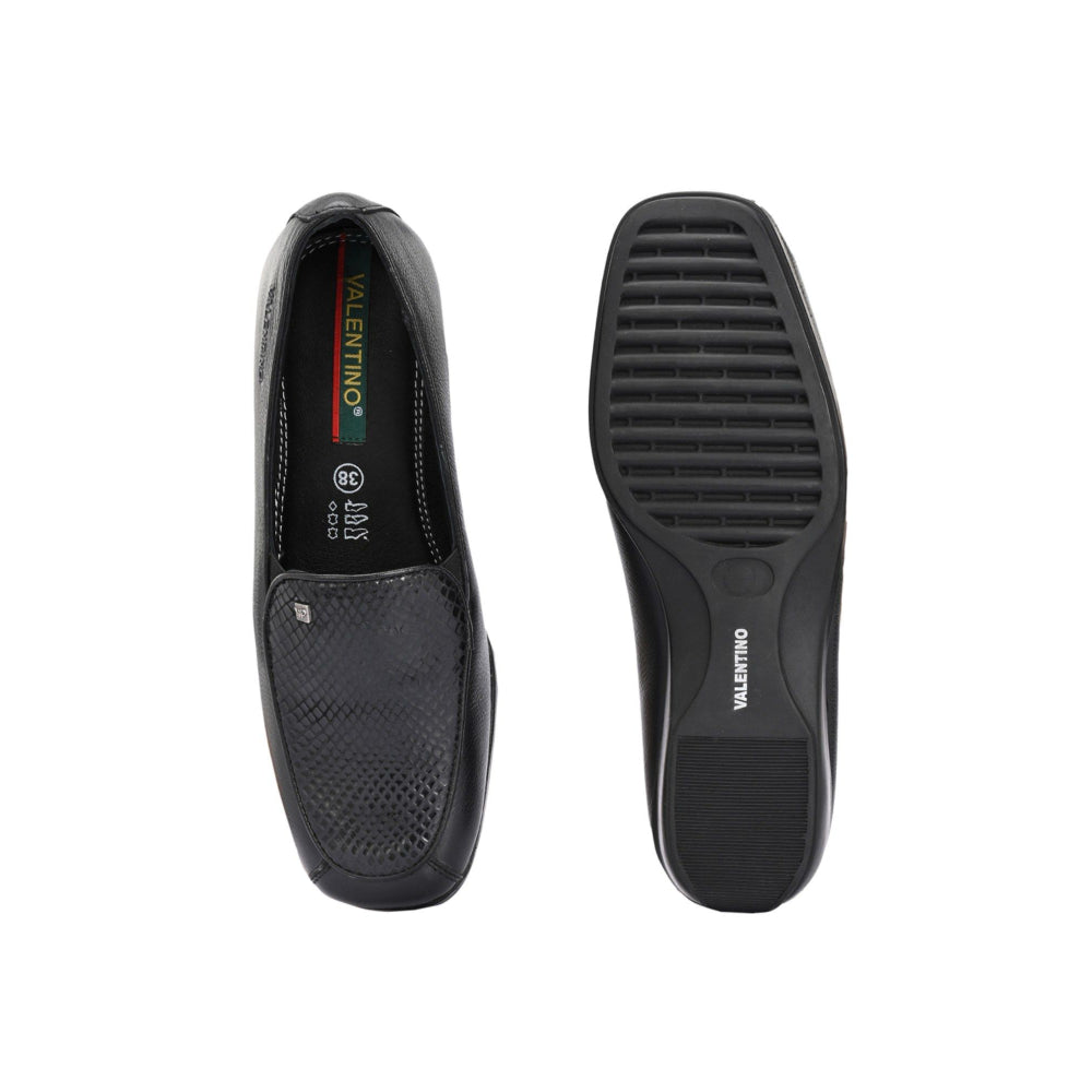 Valentino Women Black Leather Loafers