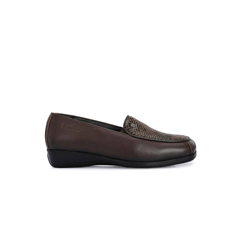 Valentino Women Brown Leather Loafers
