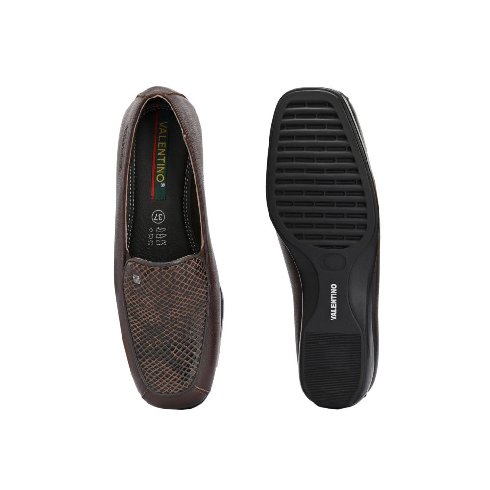Valentino Women Brown Leather Loafers