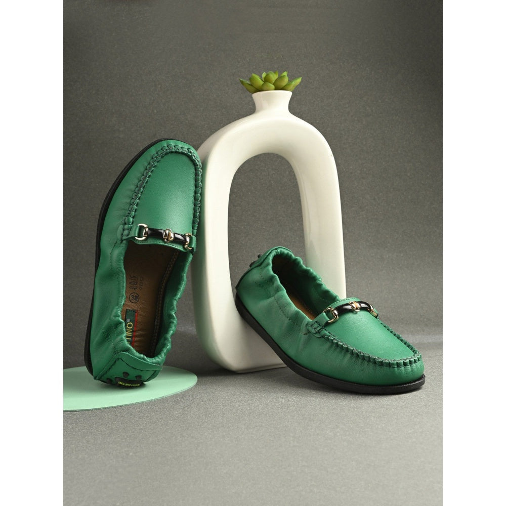Valentino Women Green Leather Loafers