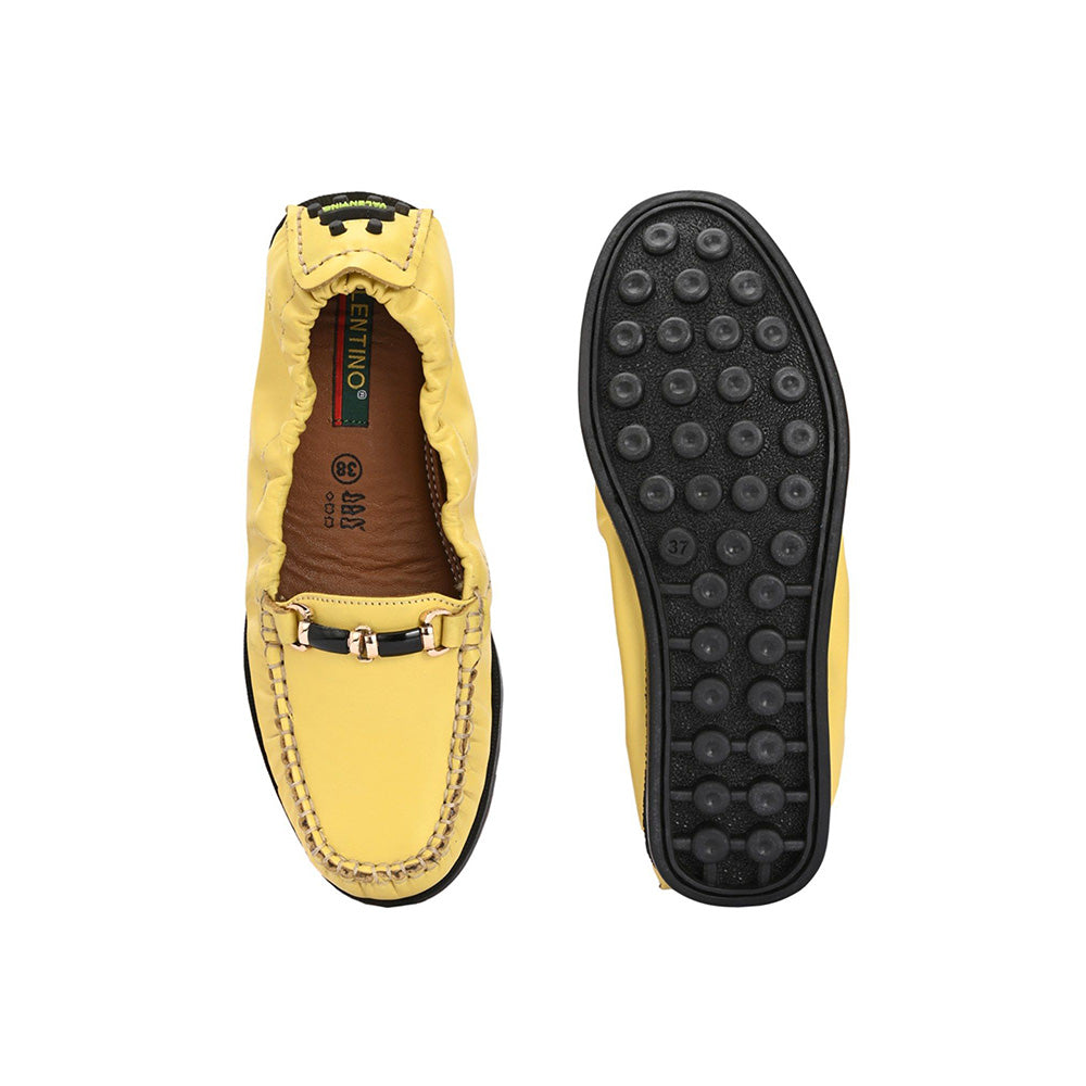 Valentino Women Yellow Leather Loafers