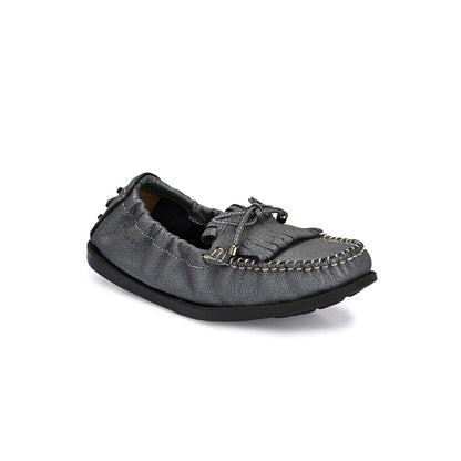 Valentino Women Grey Leather Loafers