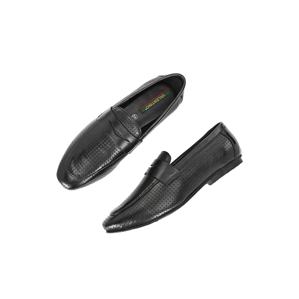 Valentino Mens Leather Casual Loafers - Black