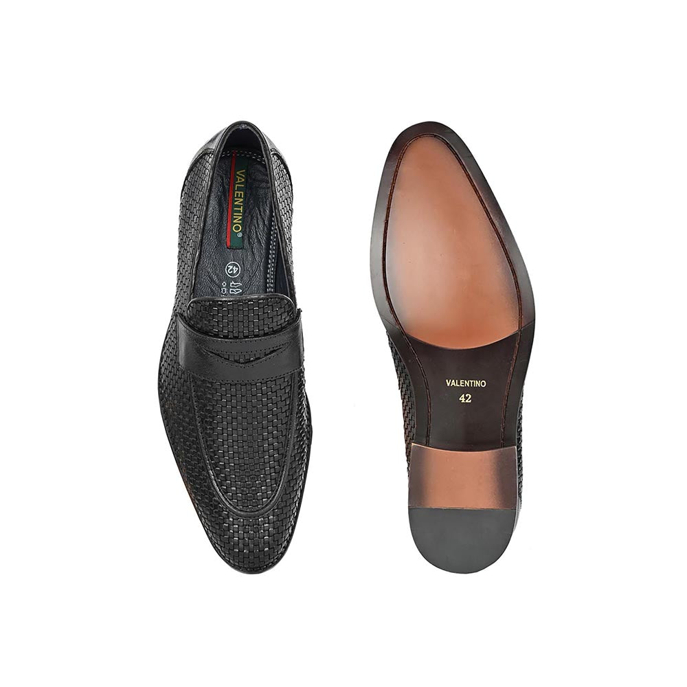 Valentino Mens Leather Casual Loafers - Black