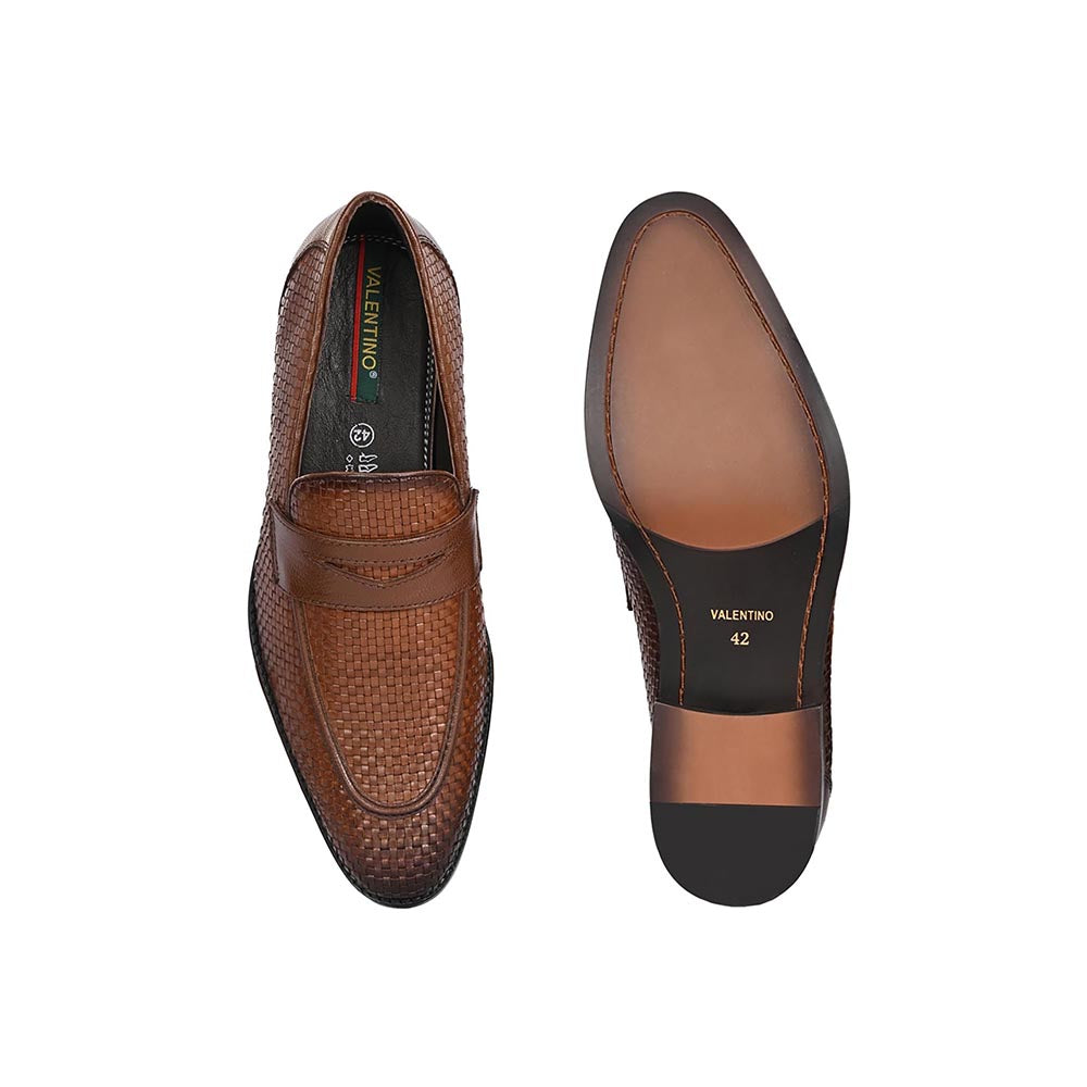 Valentino Mens Leather Casual Loafers - Brown