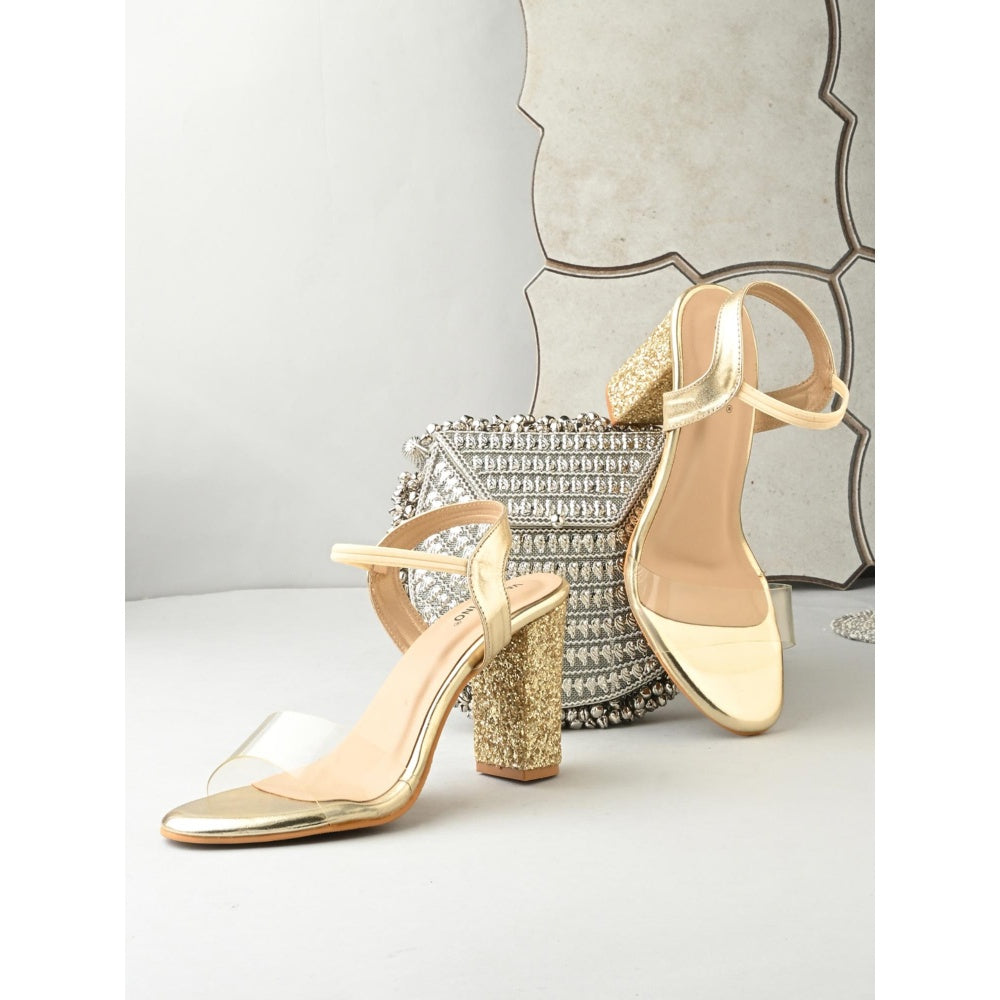 Valentino Women Premium Gold Sandal Heels