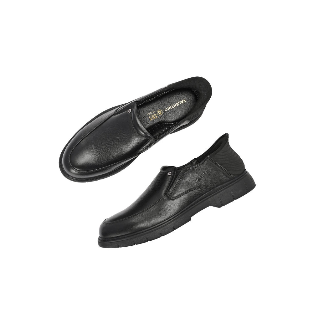 Valentino Men Premium Leather Black Hands-Free Slip-In Loafer Shoes