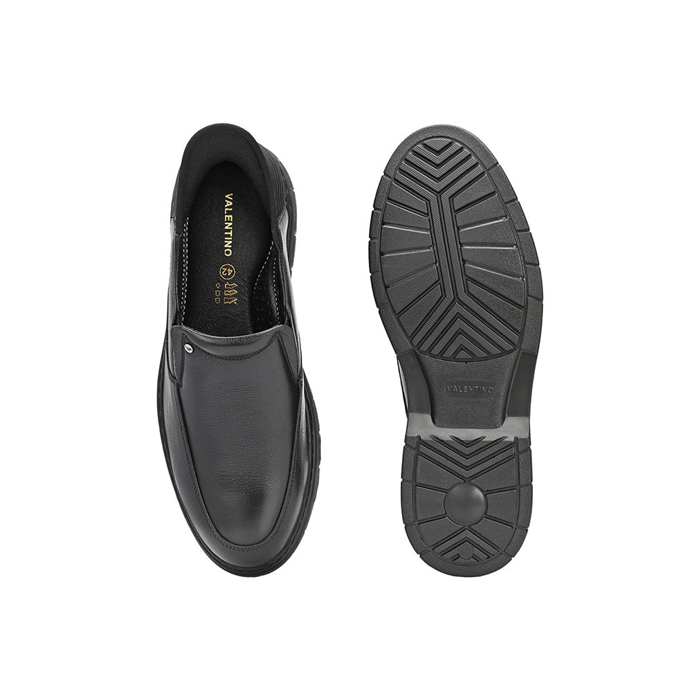 Valentino Men Premium Leather Black Hands-Free Slip-In Loafer Shoes