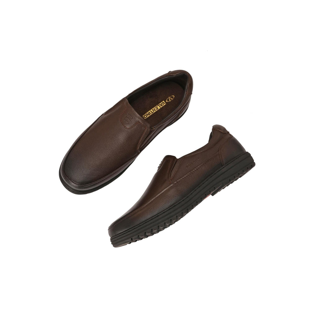 Valentino Men Premium Leather Brown Slip-On Formal Loafer Shoes