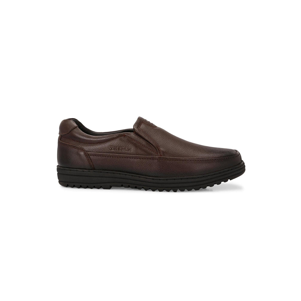 Valentino Men Premium Leather Brown Slip-On Formal Loafer Shoes