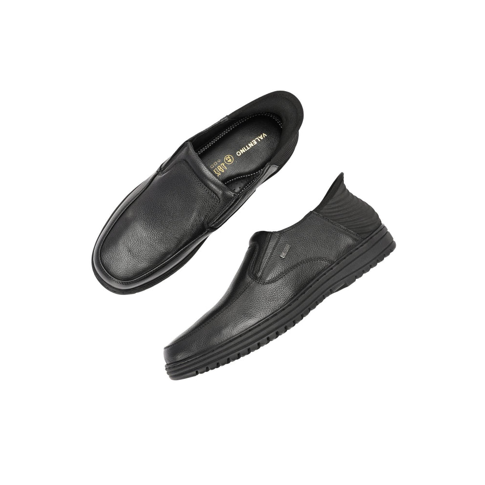 Valentino Men Premium Leather Black Hands-Free Slip-In Loafer Shoes