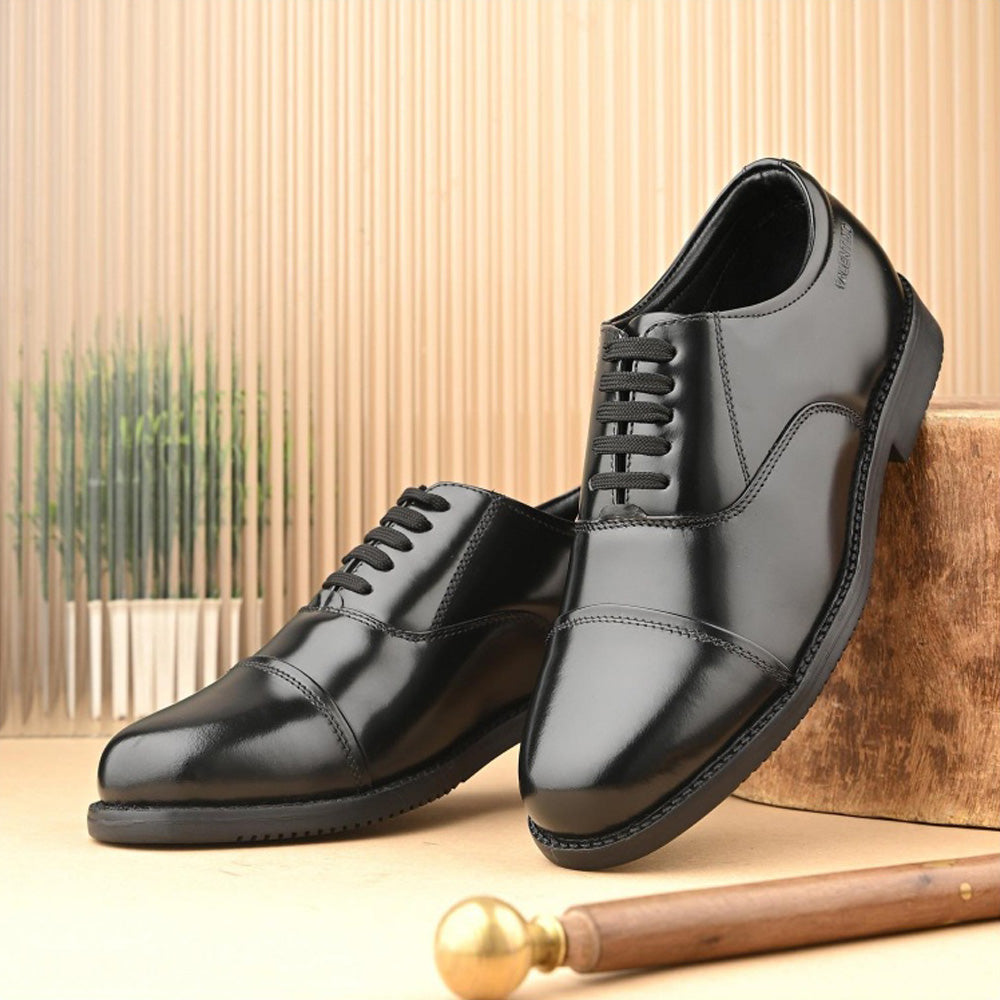 Valentino Men Premium Leather Black Oxford Police Shoes
