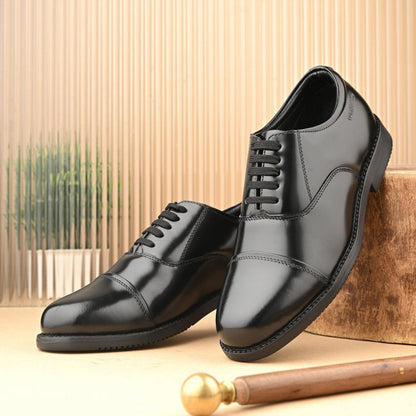 Valentino Men Premium Leather Black Oxford Police Shoes