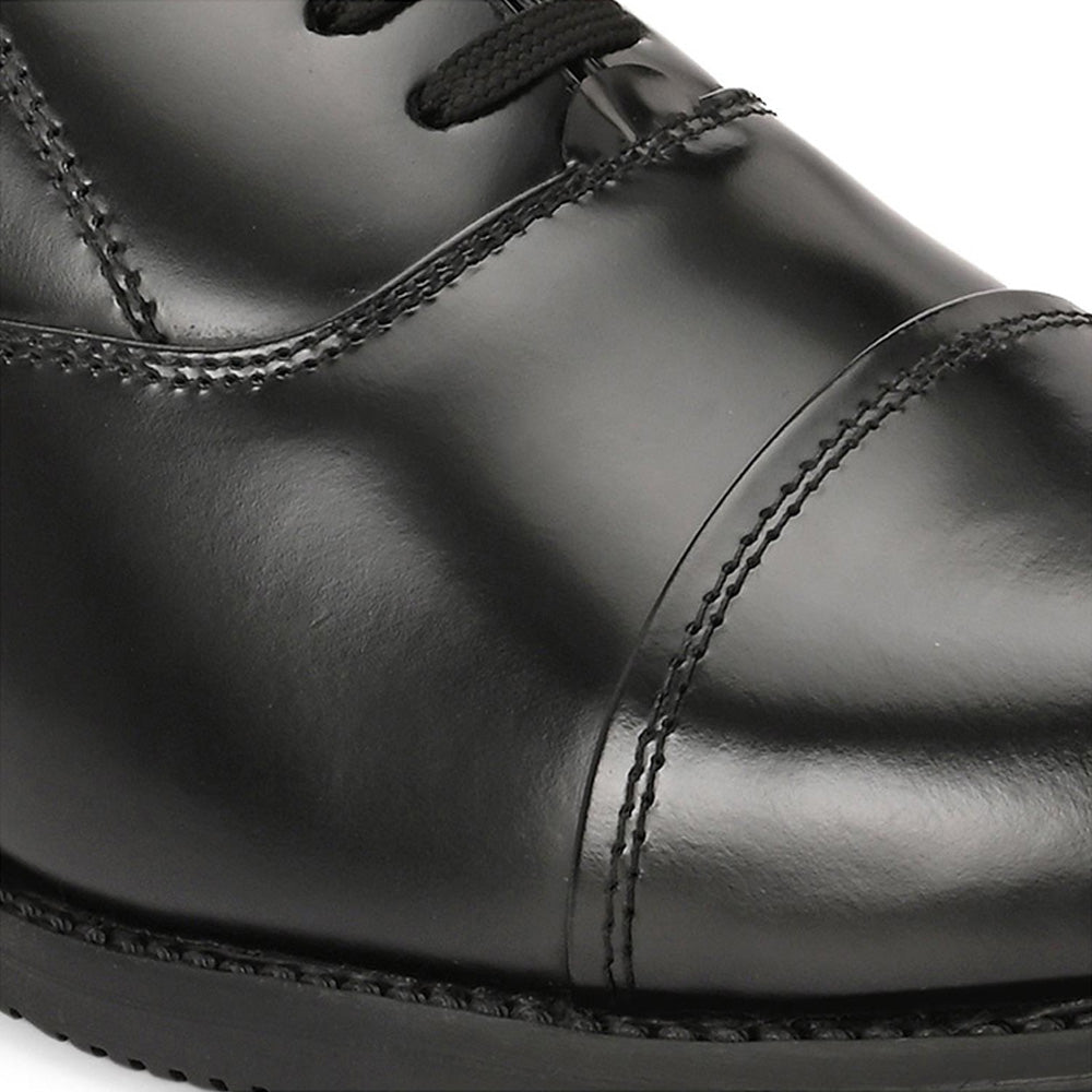 Valentino Men Premium Leather Black Oxford Police Shoes