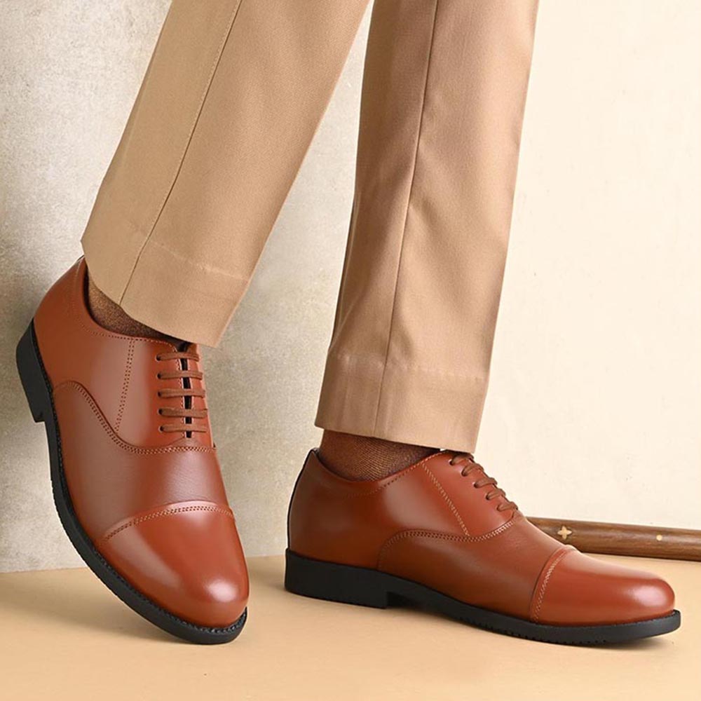Valentino Men Premium Leather Tan Oxford Police Shoes