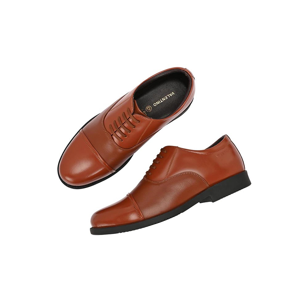 Valentino Men Premium Leather Tan Oxford Police Shoes