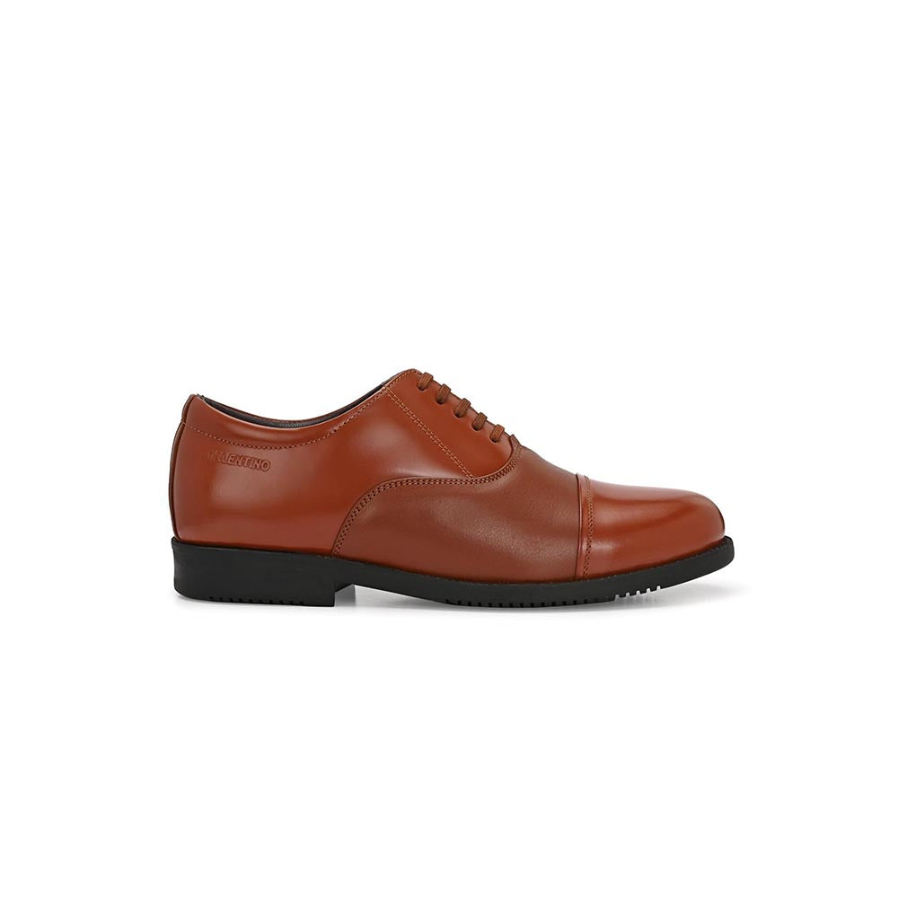 Valentino Men Premium Leather Tan Oxford Police Shoes