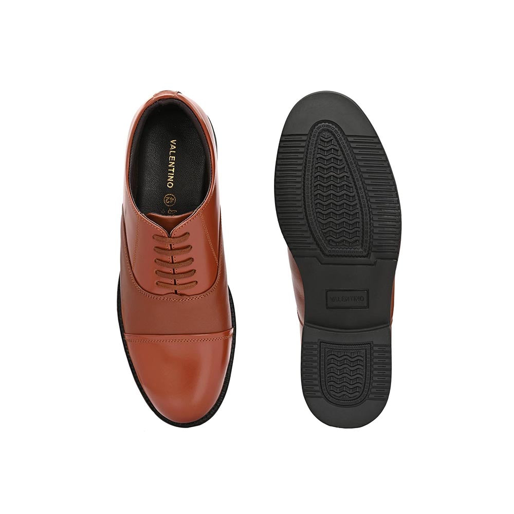 Valentino Men Premium Leather Tan Oxford Police Shoes