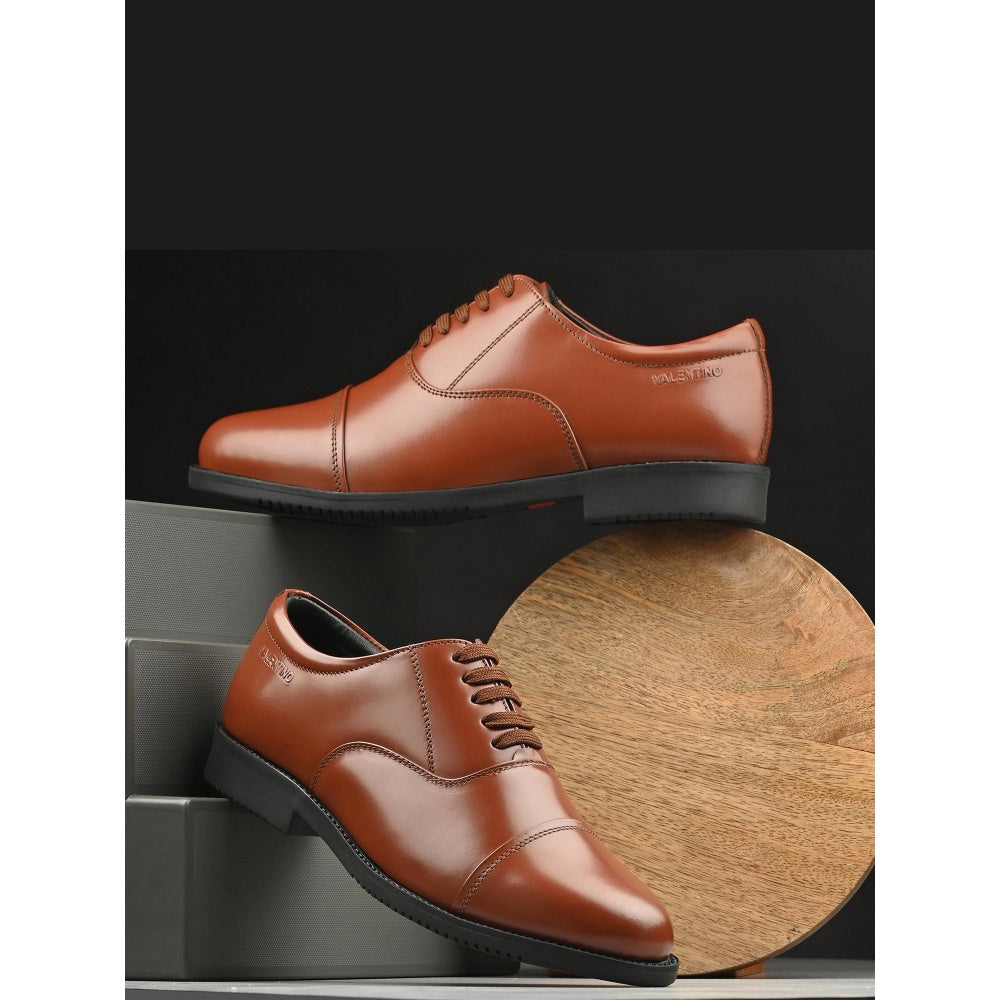 Valentino Men Premium Leather Tan Oxford Police Shoes
