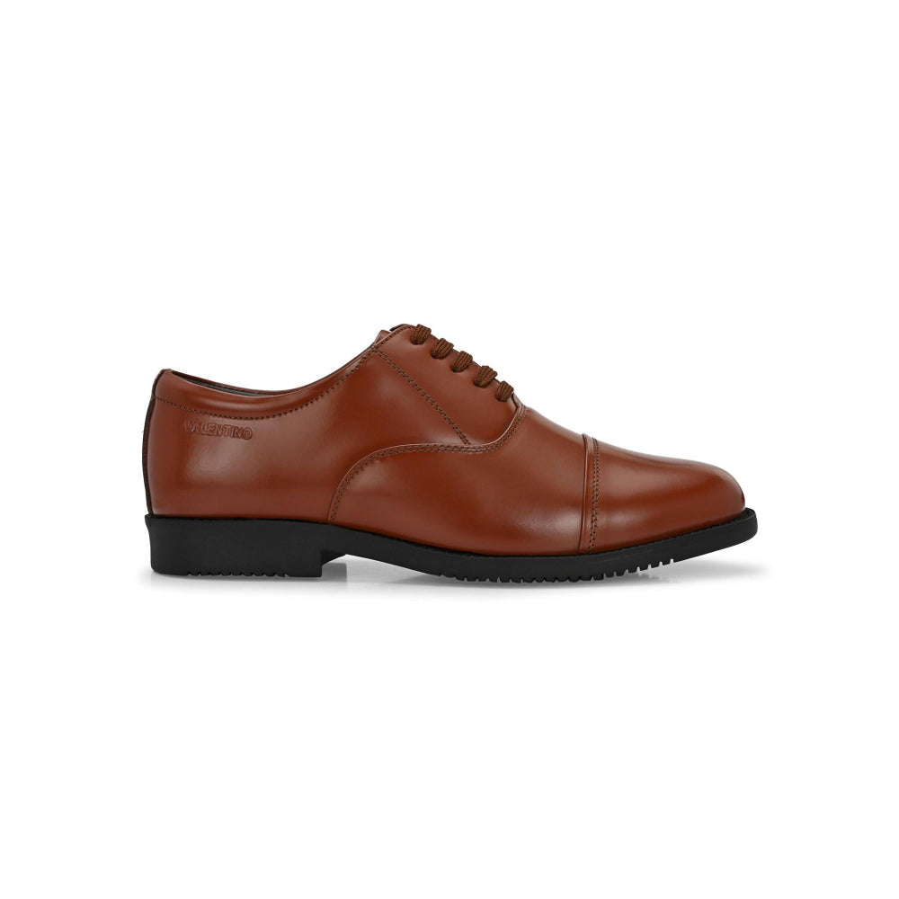 Valentino Men Premium Leather Tan Oxford Police Shoes