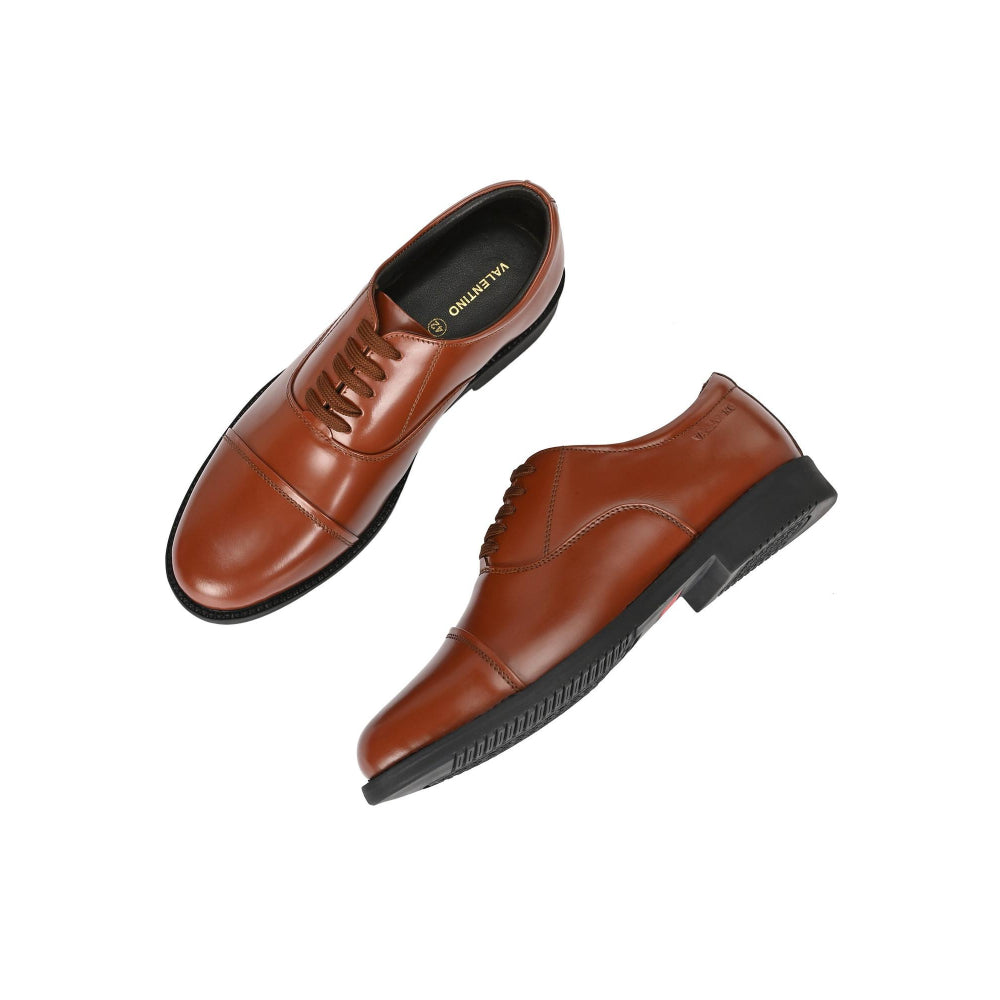Valentino Men Premium Leather Tan Oxford Police Shoes