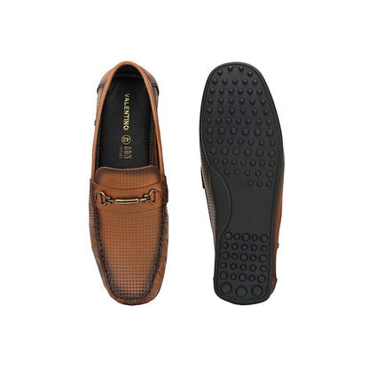 Valentino Men Premium Leather Tan Slip On Loafer