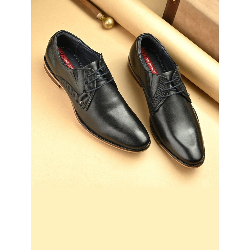 Valentino Men Premium Leather Black Lace-Up Formal Derby Shoes
