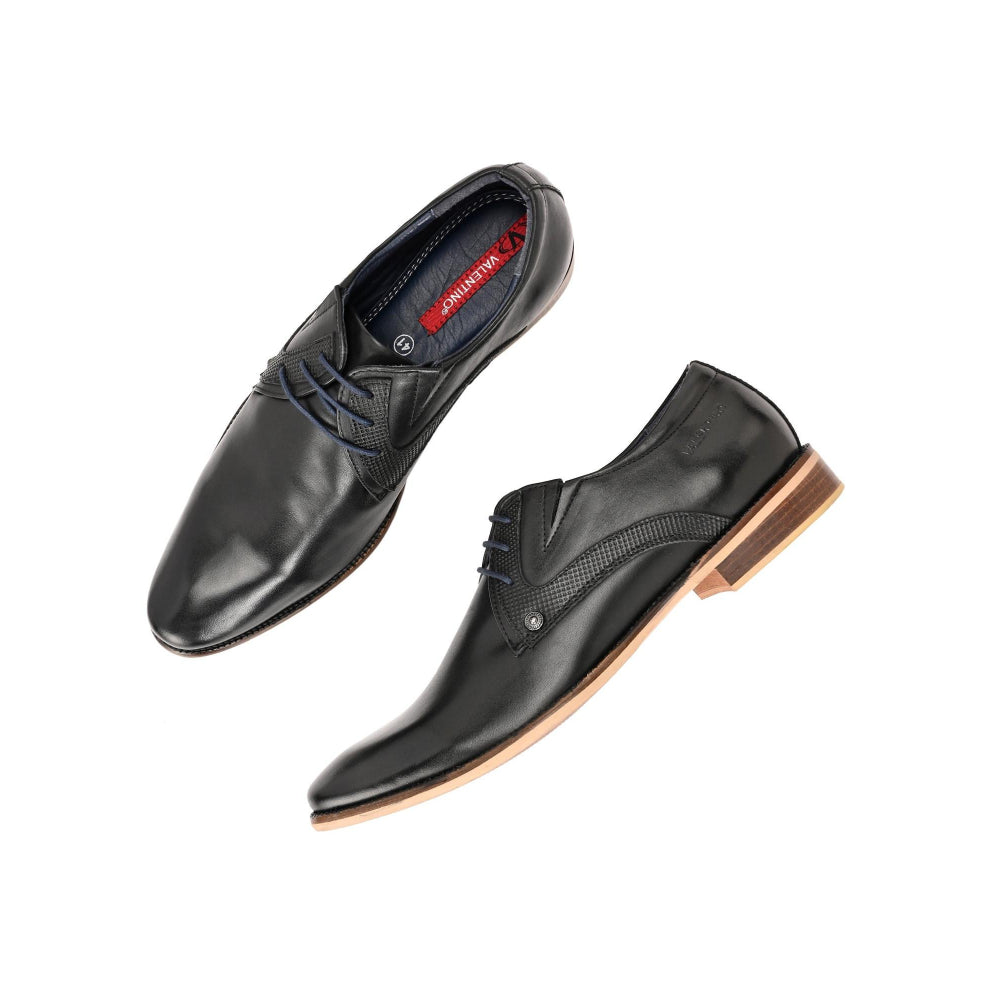 Valentino Men Premium Leather Black Lace-Up Formal Derby Shoes