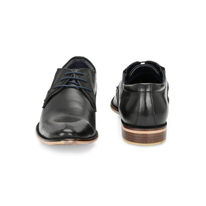 Valentino Men Premium Leather Black Lace-Up Formal Derby Shoes