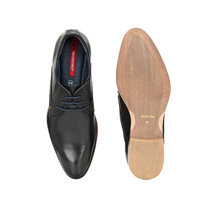 Valentino Men Premium Leather Black Lace-Up Formal Derby Shoes
