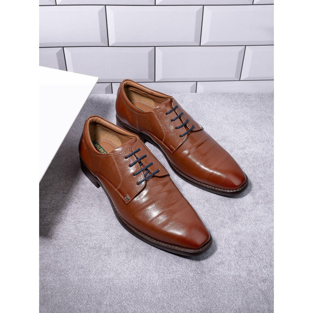 Valentino Men Premium Leather Tan Lace-Up Formal Derby Shoes