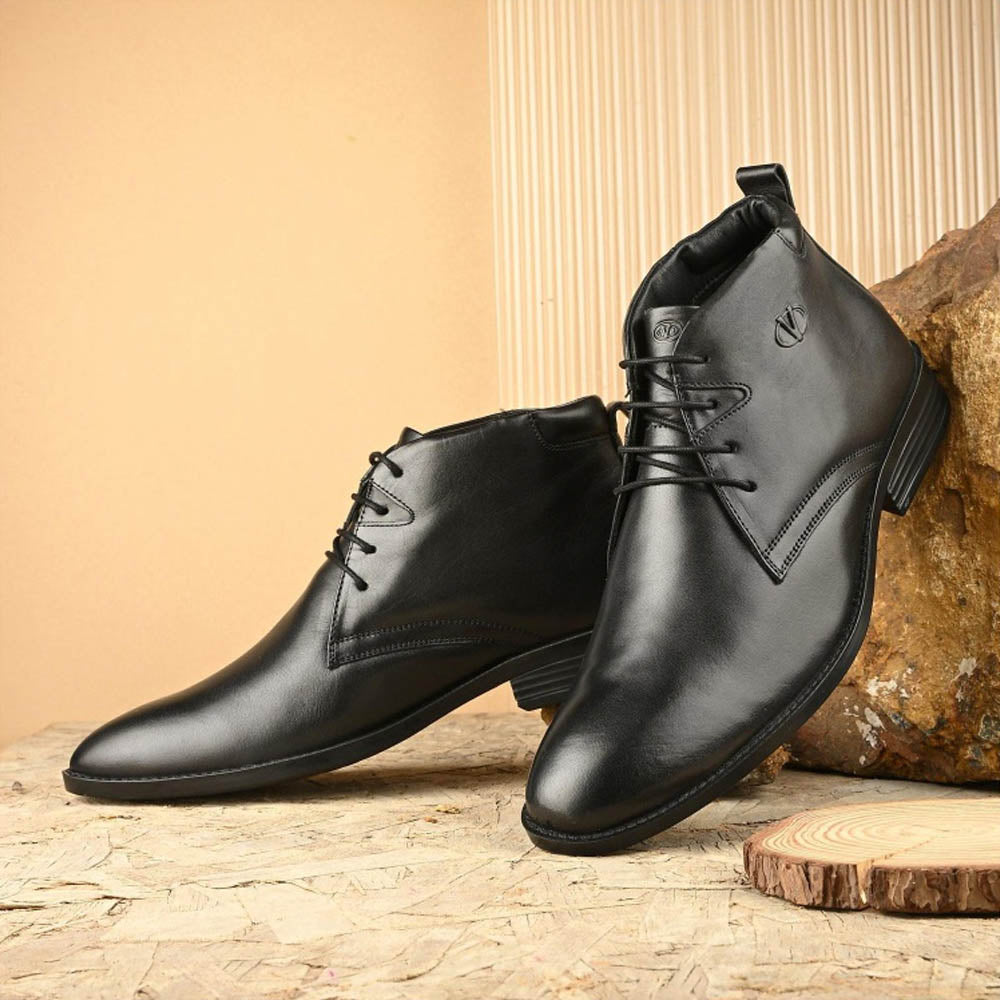Valentino Men Premium Leather Black Lace-Up Formal Derby Shoes