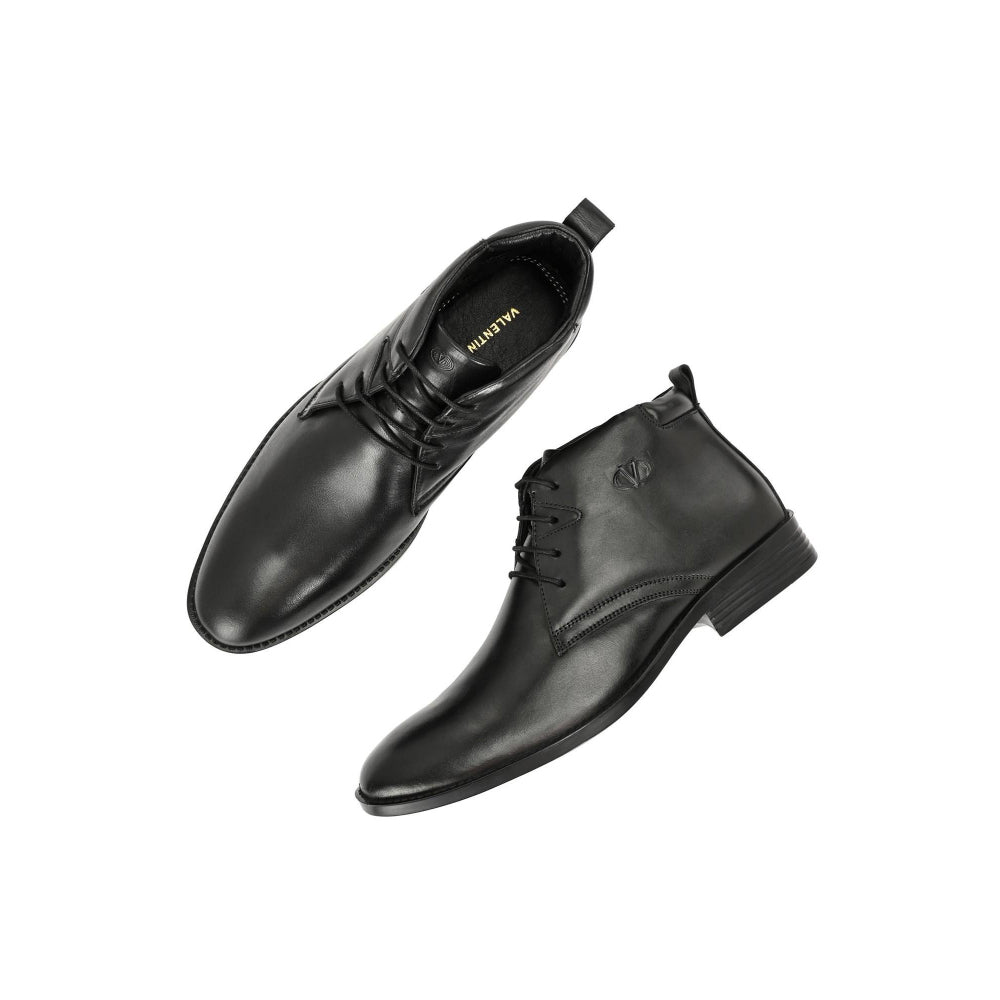 Valentino Men Premium Leather Black Lace-Up Formal Derby Shoes