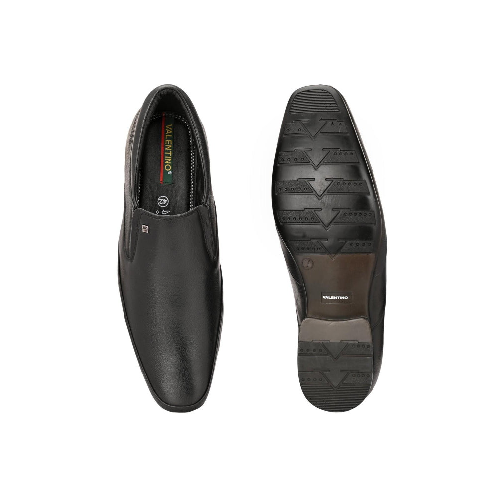 Valentino Men Premium Leather Black Slip-On Formal Loafer Shoes