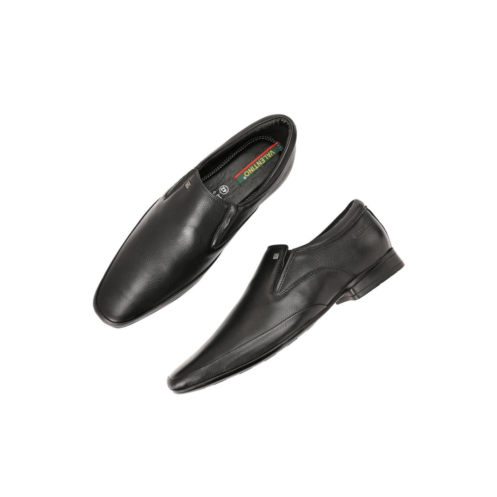 Valentino Men Premium Leather Black Slip-On Formal Loafer Shoes